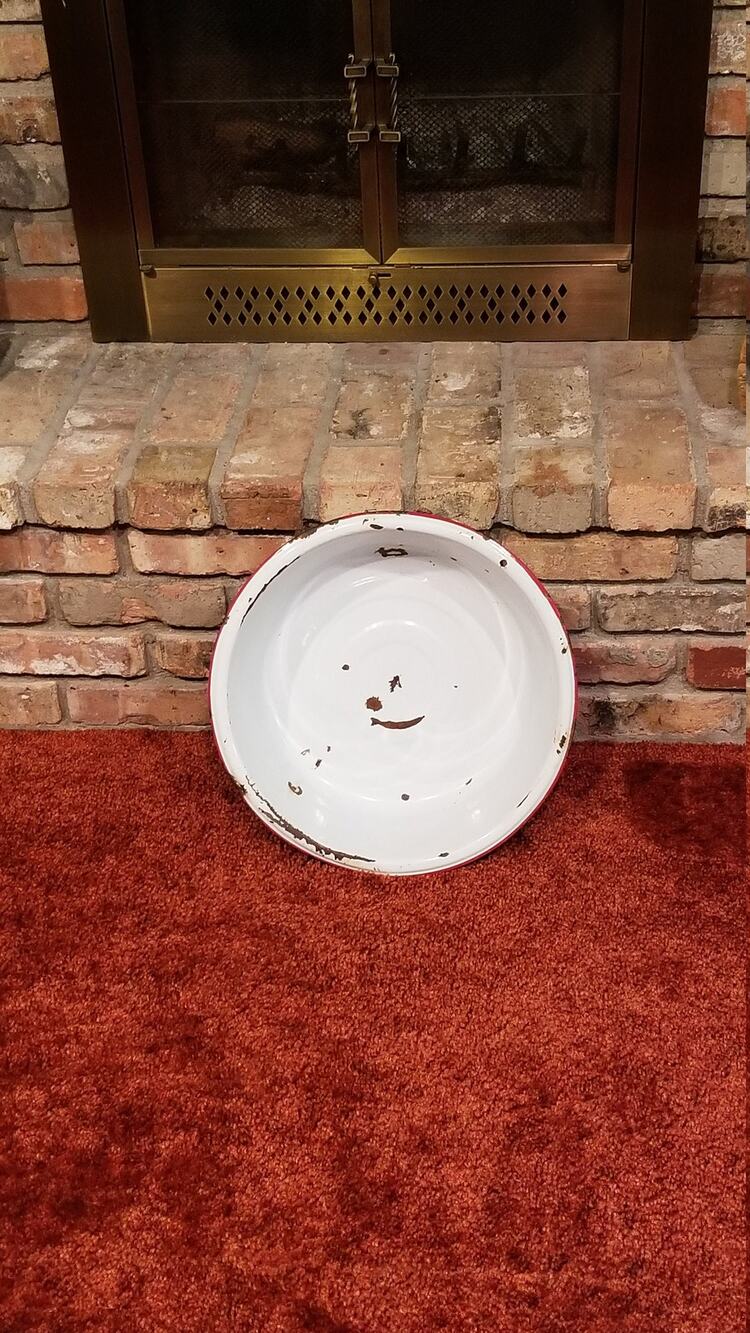 Vintage Enamelware Basin, Large Round, Farmhouse Primitive, Country Rustic
